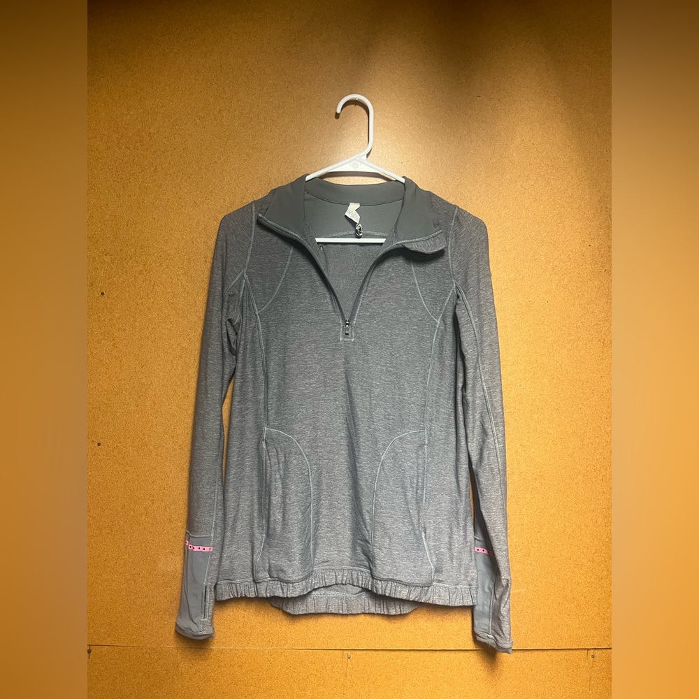 Lululemon Run Heather Gray 1/4 Zip Pullover Reflective Thumbholes Vented Sz 6
